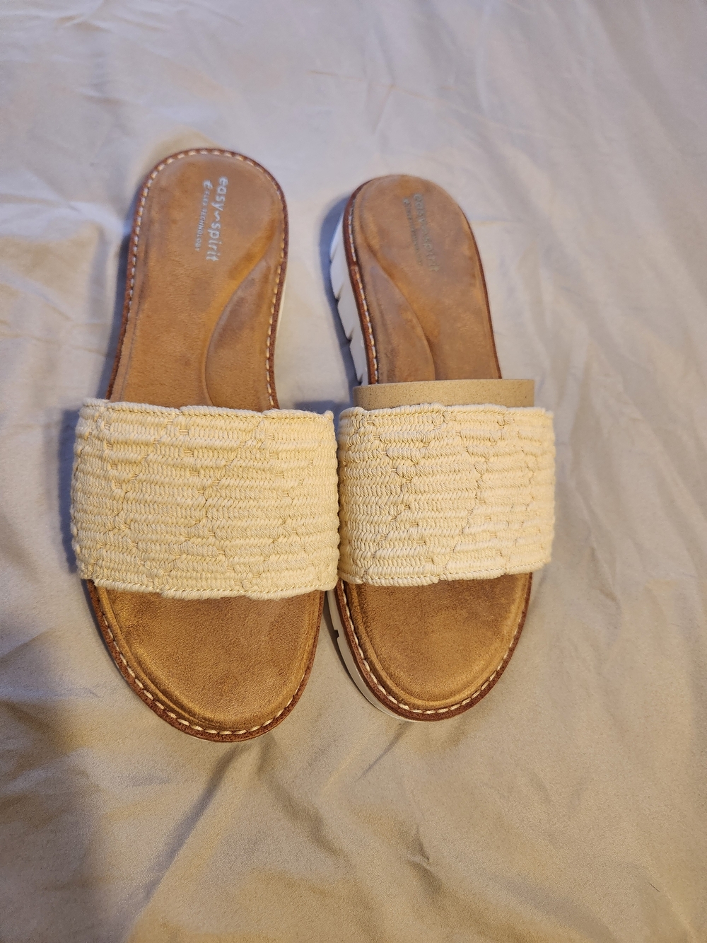 Easy Spirit Cream Woven Band Slide Sandals